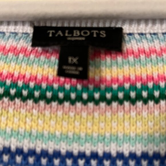 Talbots NWOT Rainbow Stripe Zipper Shoulder Curved Hem Sweater 1X - Picture 2 of 7